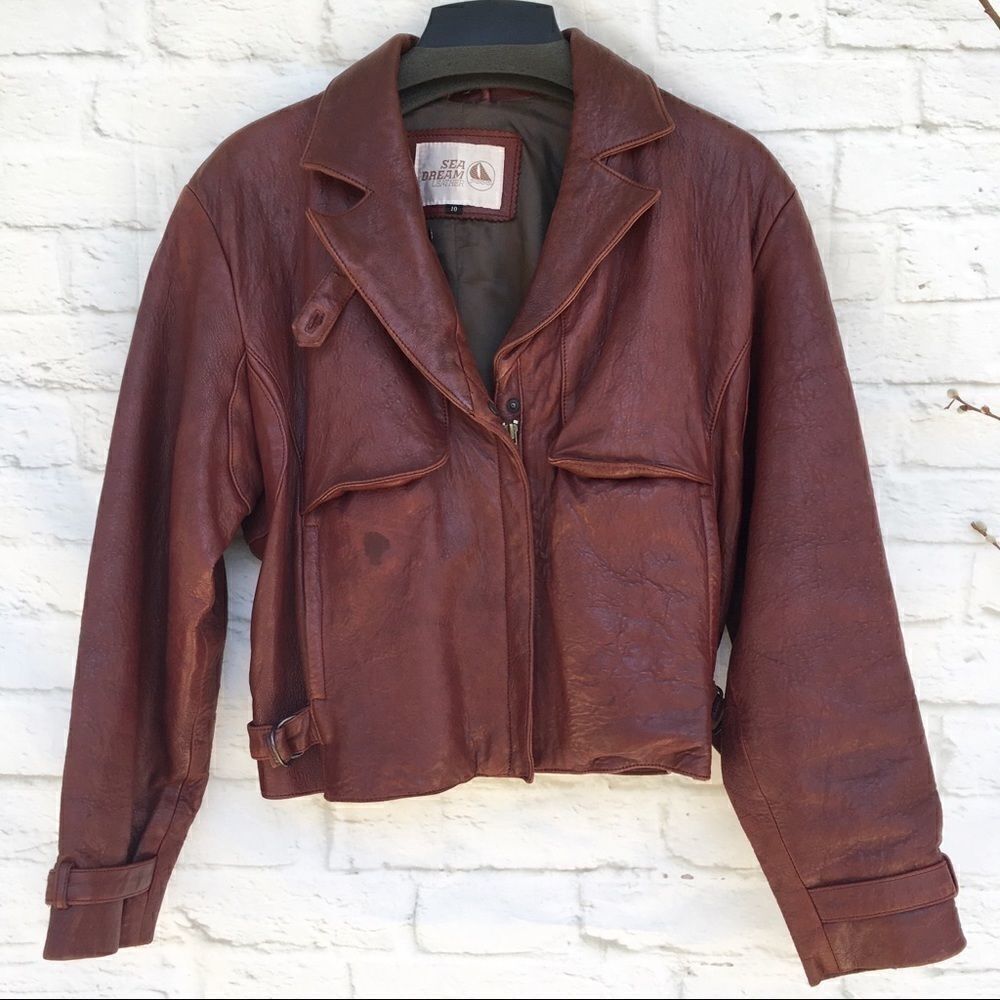 Sea Dream Womens Brown Zip Lined Leather Bomber Jacket 10